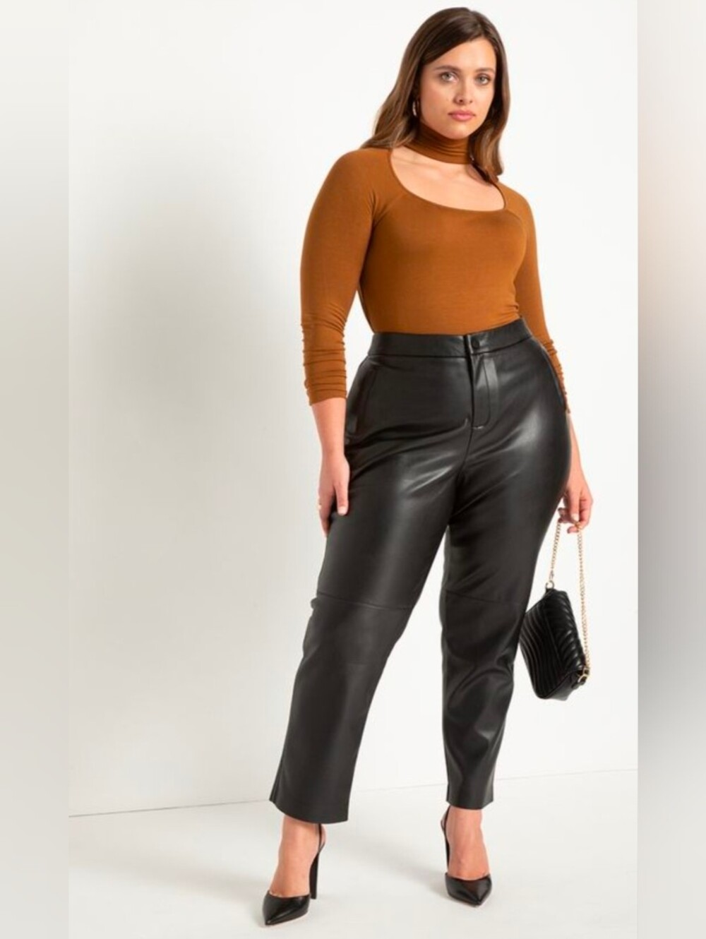 Eloquii Gena Fit Slim Faux Leather Pant Trouser Black Plus Size 22